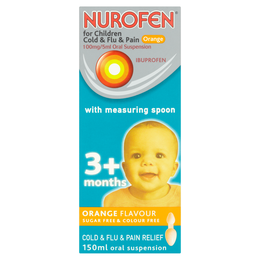 NUROFEN FOR CHILDREN COLD  FLU & PAIN  ORANGE 100MG/5ML ORAL SUSPENSION