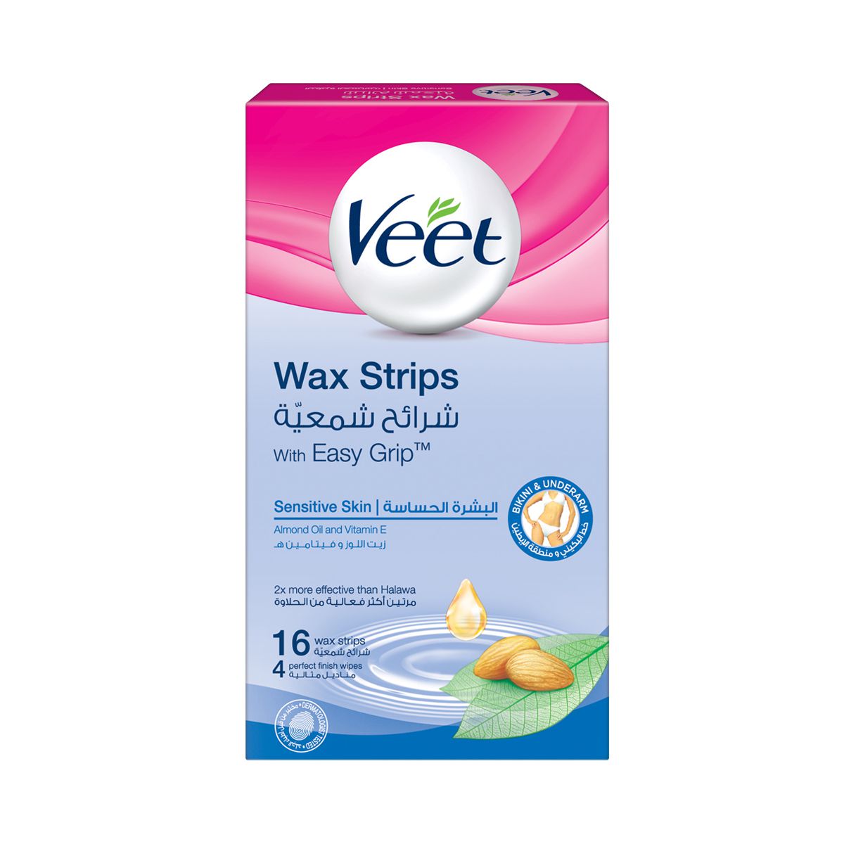 Veet Hair Remover Cold Wax Strips Sensitive Bikini & Under Arms 16s