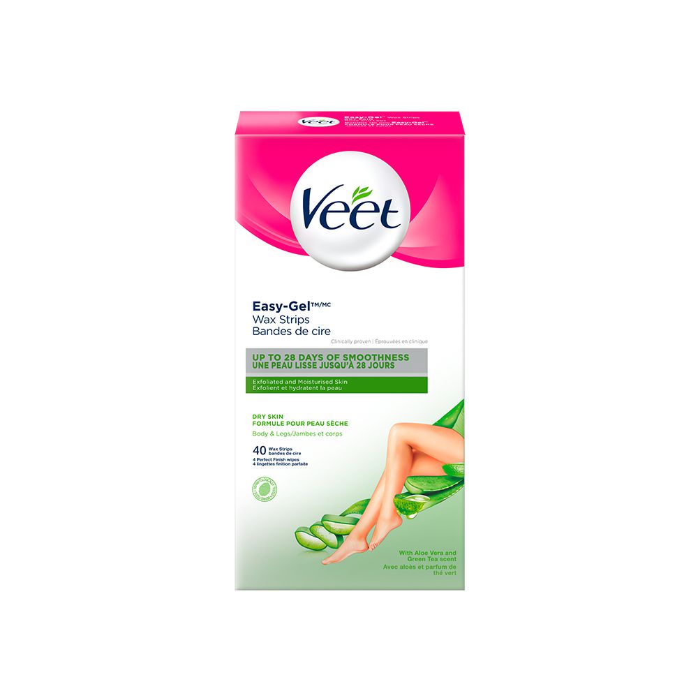 Veet Easy Gel Wax Strips Body Legs Dry Skin 40 Ct 4 Wipes
