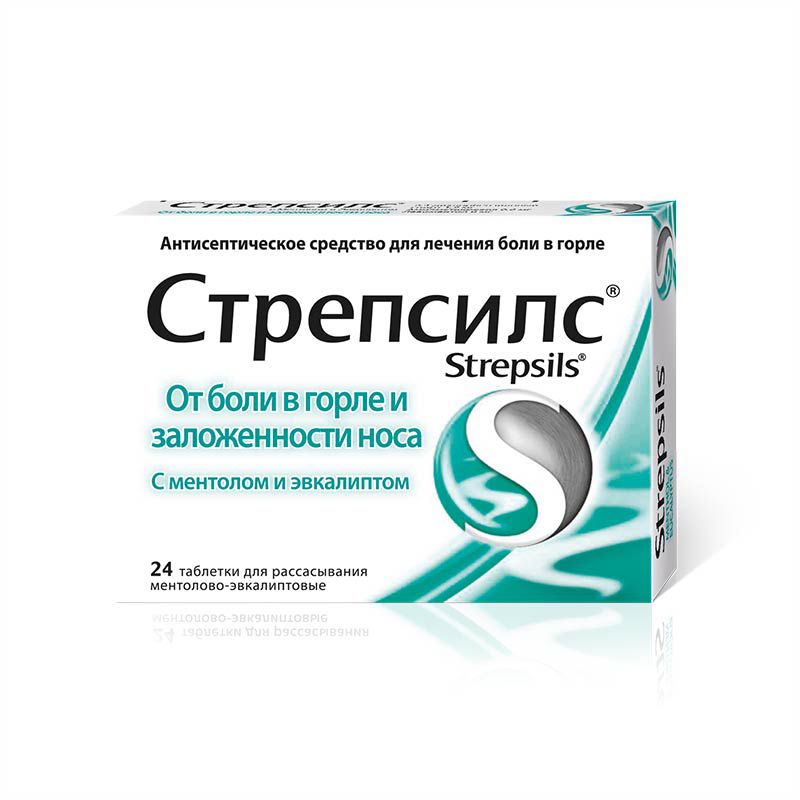 Стрепсилс® с ментолом и эвкалиптом (24 шт) таблетки от боли в горле